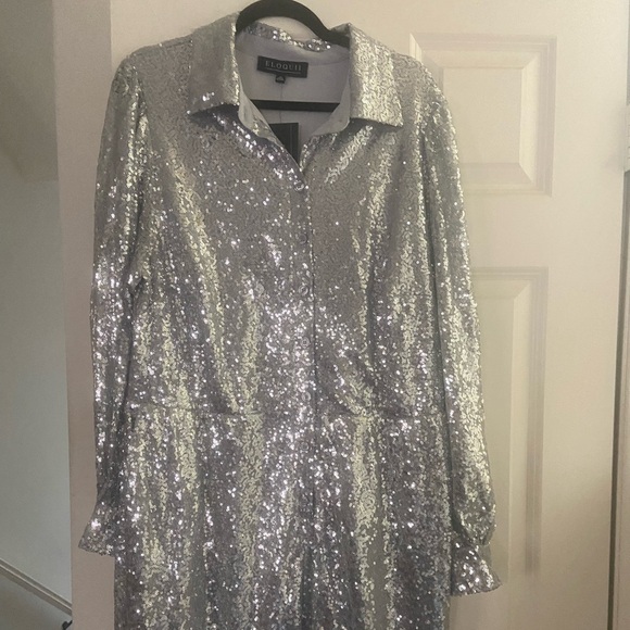 Eloquii Silver Wide-Leg Jumpsuit 20 - Picture 6 of 6